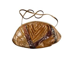 Vintage Sharif Leather Patchwork Purse 1980s Crossbody Bag Brown Tan Retro